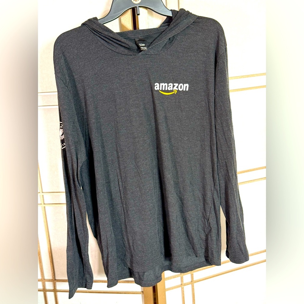 Amazon Logo Black Long Sleeve Hooded Work Shirt - Men’s Size Large